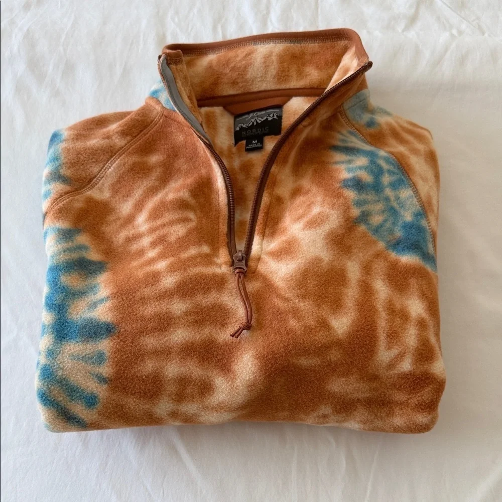 J. Crew Men's Orange and Blue Tie-Dye Zip-Up Sweater